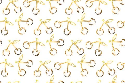 Seamless pattern hand drawn doodle cherries on white background. Stock Illustration