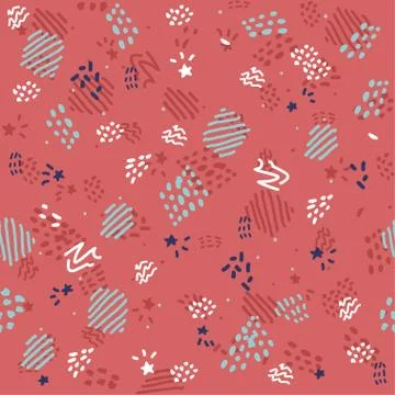 Seamless pattern with hand drawn doodle texture on red. Abstract shapes fashi Stock Illustration