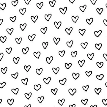 Seamless pattern with hand drawn doodle hearts Stock Illustration