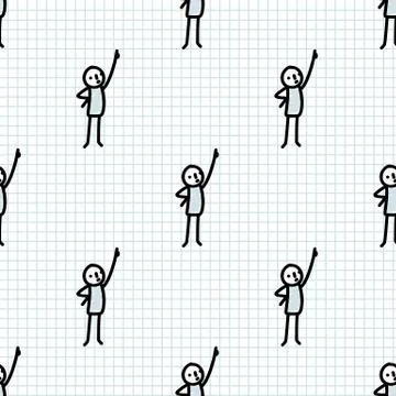 Seamless pattern of hand drawn doodle stick figure pointing up. Scribble person Stock Illustration