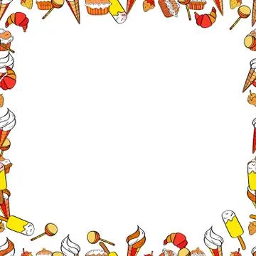 Seamless pattern. Hand-drawn doodle frames.Illustration in orange, white and yel Stock Illustration