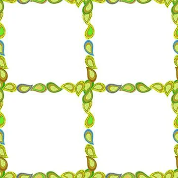 Seamless pattern. Hand-drawn doodle frames.Illustration in white, yellow and gre Stock Illustration