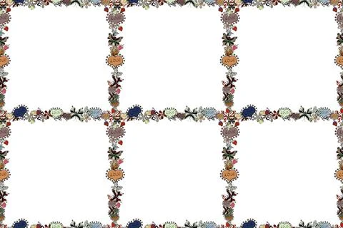 Seamless pattern. Hand-drawn doodle frames.Illustration in black, white and oran Stock Illustration