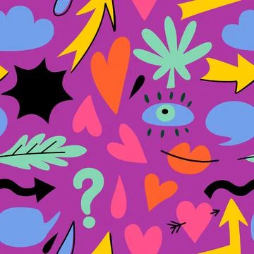 Seamless pattern with hand drawn doodle colorful design elements. Abstract Stockillustratie