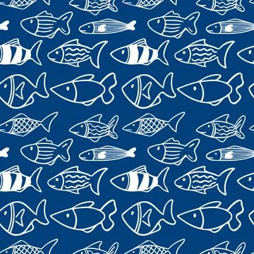 Seamless pattern of hand drawn doodle fish. Stock Illustration