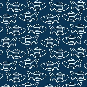 Seamless pattern of hand drawn doodle fish. Stock Illustration