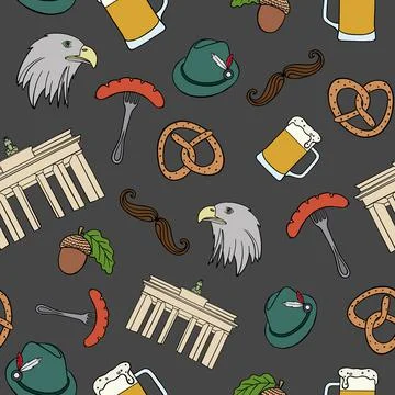 Seamless pattern hand drawn doodle set of Germany icons. Vector illustration  イラスト素材