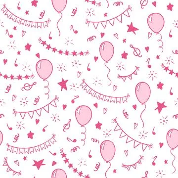 Seamless pattern hand drawn doodle cartoon objects and symbols of birthday .. Stock Illustration
