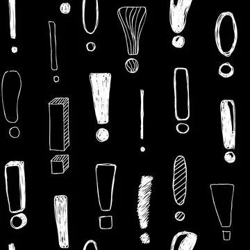 Seamless pattern with hand drawn doodle exclamations marks. Vector illustrati Stock Illustration