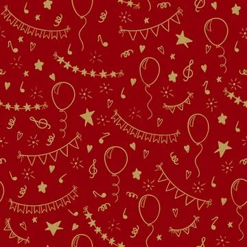 Seamless pattern hand drawn doodle cartoon objects and symbols of birthday .. Stock Illustration