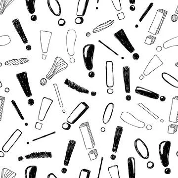 Seamless pattern with hand drawn doodle exclamations marks. Vector illustra.. Stock Illustration