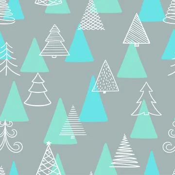 Seamless pattern of hand drawn Doodle Sketch Christmas tree. design holiday.. Stock Illustration