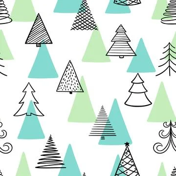 Seamless pattern of hand drawn Doodle Sketch Christmas tree. design holiday.. Stock Illustration