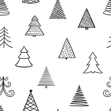 Seamless pattern of hand drawn Doodle Sketch Christmas tree. design holiday.. Stock Illustration