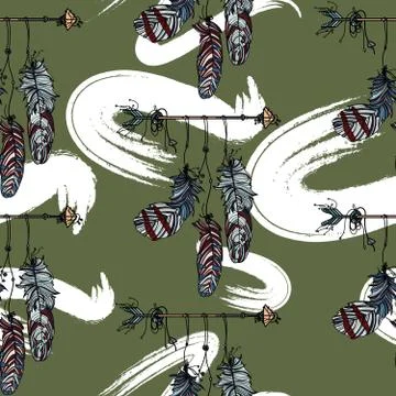 Seamless pattern with hand drawn dreamcatcher. Stock Illustration