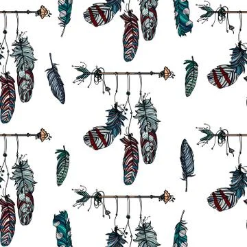 Seamless pattern with hand drawn dreamcatcher Stock Illustration