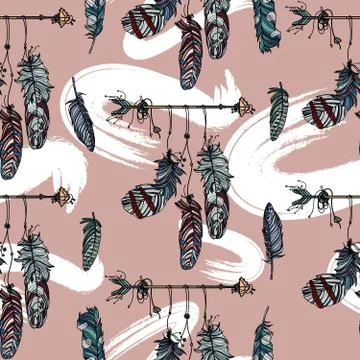 Seamless pattern with hand drawn dreamcatcher. Stock Illustration