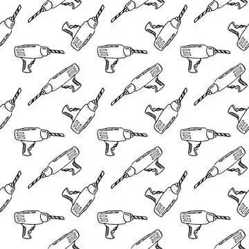 Seamless pattern hand drawn drill. Doodle black sketch. Sign symbol. Decorati Stock Illustration