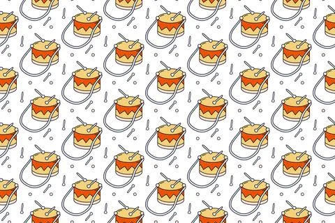 Seamless pattern of hand drawn drums and Sticks. Background for decoration .. Illustrazione stock