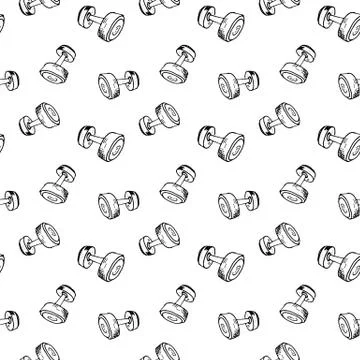 Seamless pattern hand drawn dumbbell. Doodle black sketch. Sign symbol. Decor Illustrazione stock