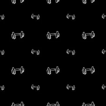 Seamless pattern hand drawn dumbbell. Doodle black sketch. Sign symbol. Decor Illustrazione stock