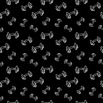 Seamless pattern hand drawn dumbbell. Doodle black sketch. Sign symbol. Decor Stockillustratie