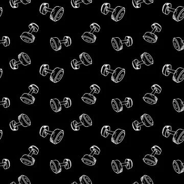 Seamless pattern hand drawn dumbbell. Doodle black sketch. Sign symbol. Decor Stockillustratie
