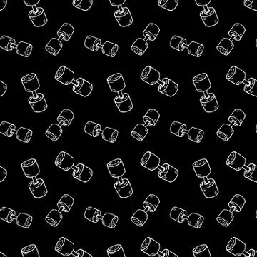 Seamless pattern hand drawn dumbbell. Doodle black sketch. Sign symbol. Decor 스톡 일러스트