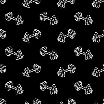 Seamless pattern hand drawn dumbbell. Doodle black sketch. Sign symbol. Decor Stockillustratie