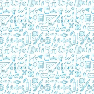 Seamless pattern with hand drawn educational school elements. Back to schoo.. Stock Illustration
