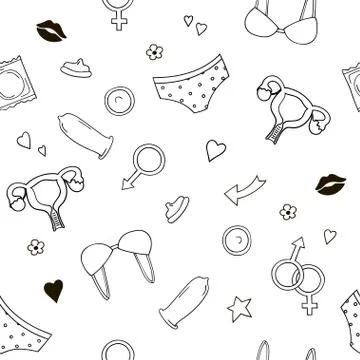 Seamless pattern with hand-drawn elements. Stock Illustration