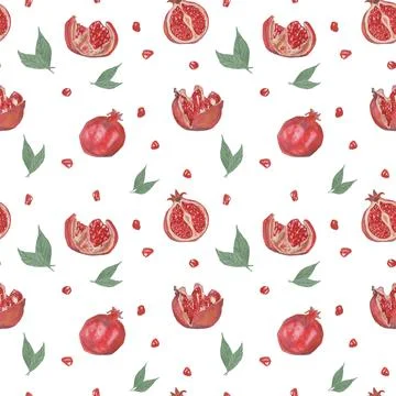 Seamless pattern with hand drawn elements. Fruit pattern with pomegranates Illustrazione stock