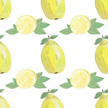 Seamless pattern with hand drawn elements. Fruit pattern with lemons Stock Illustration