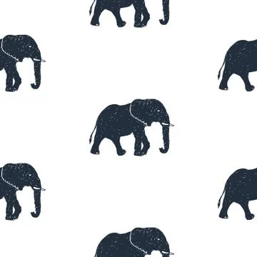 Seamless pattern with hand drawn elephant vector illustration. Stock Illustration