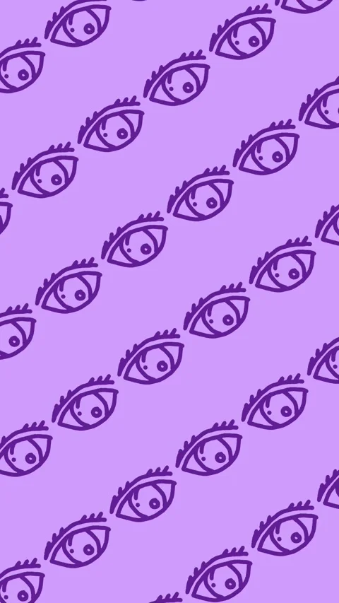 Seamless pattern of hand-drawn eyes on an abstract vertical purple background Stock Footage 338304084