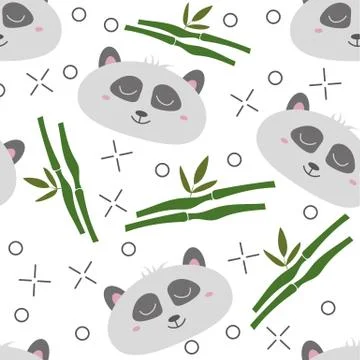 Seamless pattern hand-Drawn faces of pandas. Background for Children Stock Illustration