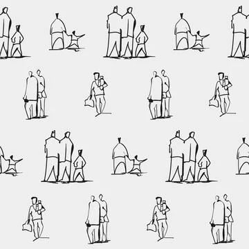Seamless Pattern with Hand Drawn Family and People Groups 스톡 일러스트