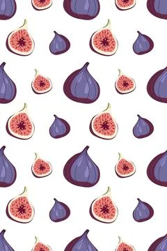 Seamless pattern with hand-drawn figs on a white background. Fresh and juicy Stock Illustration