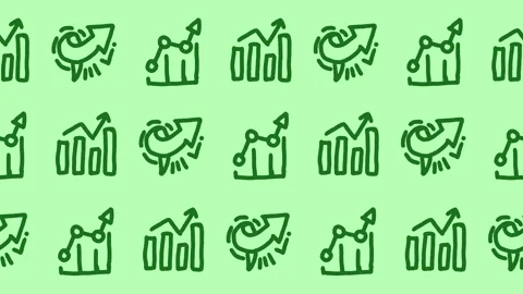 Seamless pattern of hand-drawn financial growth charts and rising arrow icons Stock Footage 336678208