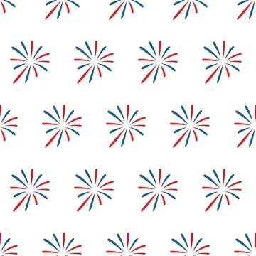 Seamless pattern with hand-drawn fireworks. Red and blue fireworks on a white Stock Illustration