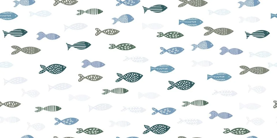 Seamless pattern of Hand drawn fish with ornaments pattern. Vector. イラスト素材