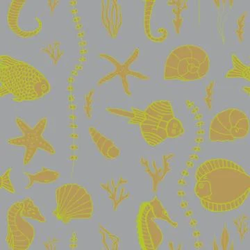 Seamless pattern with hand drawn fishes Stock Illustration