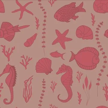 Seamless pattern with hand drawn fishes Illustrazione stock