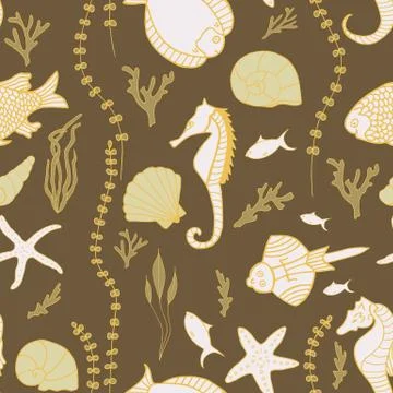 Seamless pattern with hand drawn fishes Stock Illustration