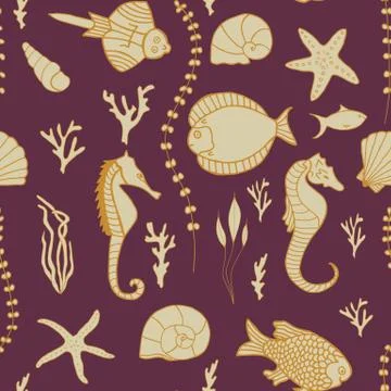 Seamless pattern with hand drawn fishes Stock Illustration