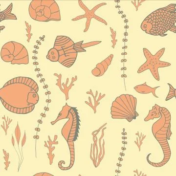 Seamless pattern with hand drawn fishes Illustrazione stock
