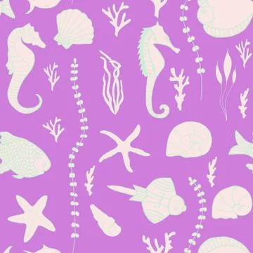 Seamless pattern with hand drawn fishes Illustrazione stock