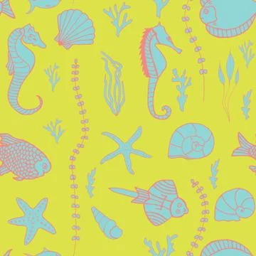 Seamless pattern with hand drawn fishes Illustrazione stock