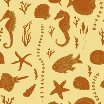 Seamless pattern with hand drawn fishes Illustrazione stock
