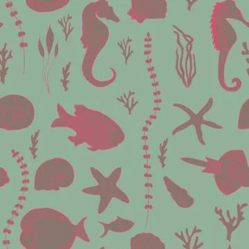Seamless pattern with hand drawn fishes Stock Illustration